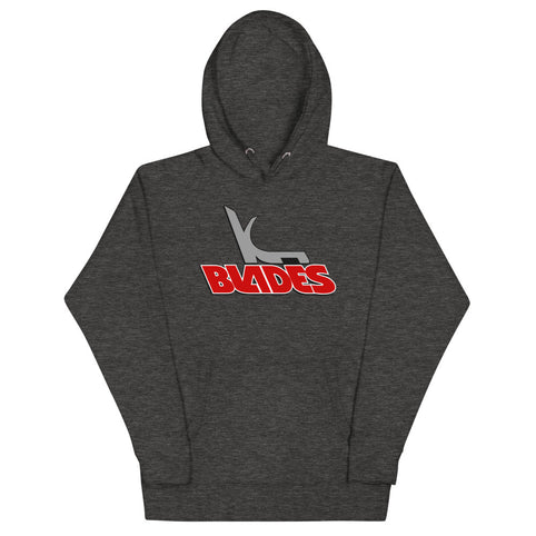 Kansas City Blades Hoodie (Premium) with the grey skate over red BLADES lettering on the front, view 2