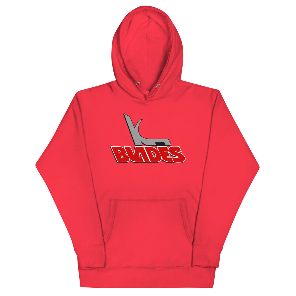 Kansas City Blades Hoodie (Premium) with the grey skate over red BLADES lettering on the front, view 3