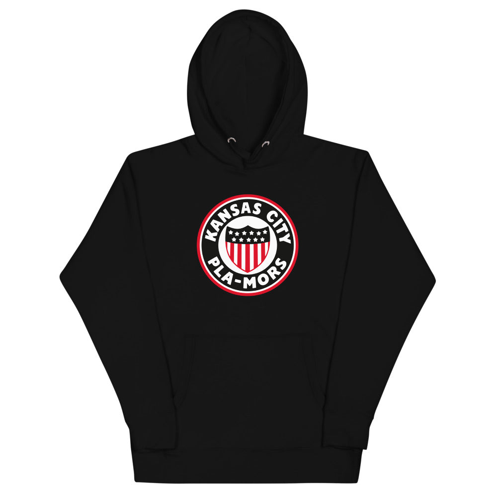 Kansas City Pla-Mors Hoodie (Premium) with the round logo with a stars and stripes shield on the front