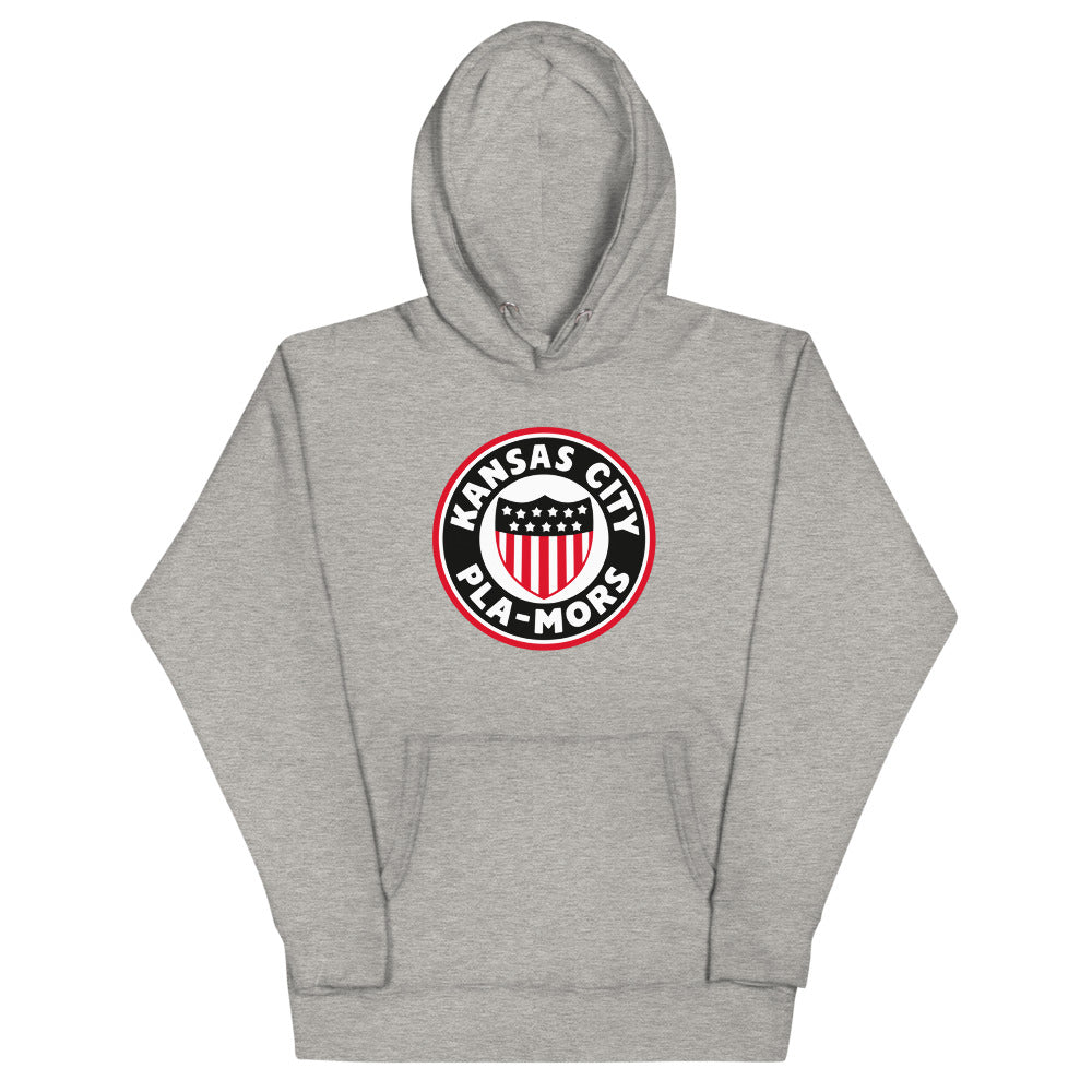Kansas City Pla-Mors Hoodie (Premium) with the round logo with a stars and stripes shield on the front, view 4