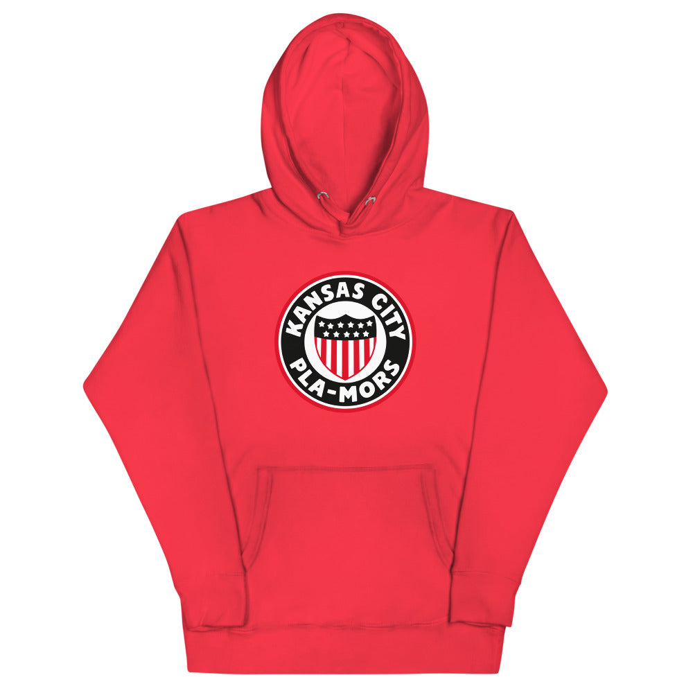 Kansas City Pla-Mors Hoodie (Premium) with the round logo with a stars and stripes shield on the front, view 2