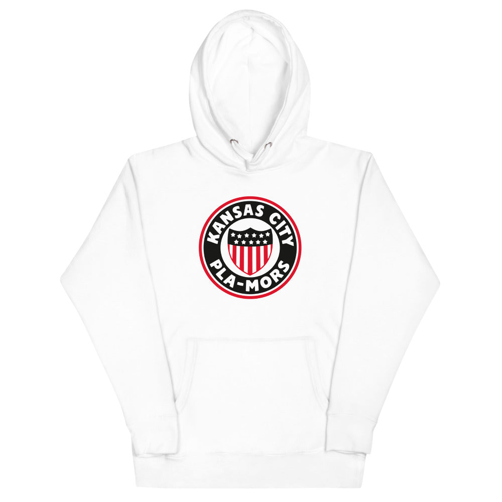Kansas City Pla-Mors Hoodie (Premium) with the round logo with a stars and stripes shield on the front, view 3