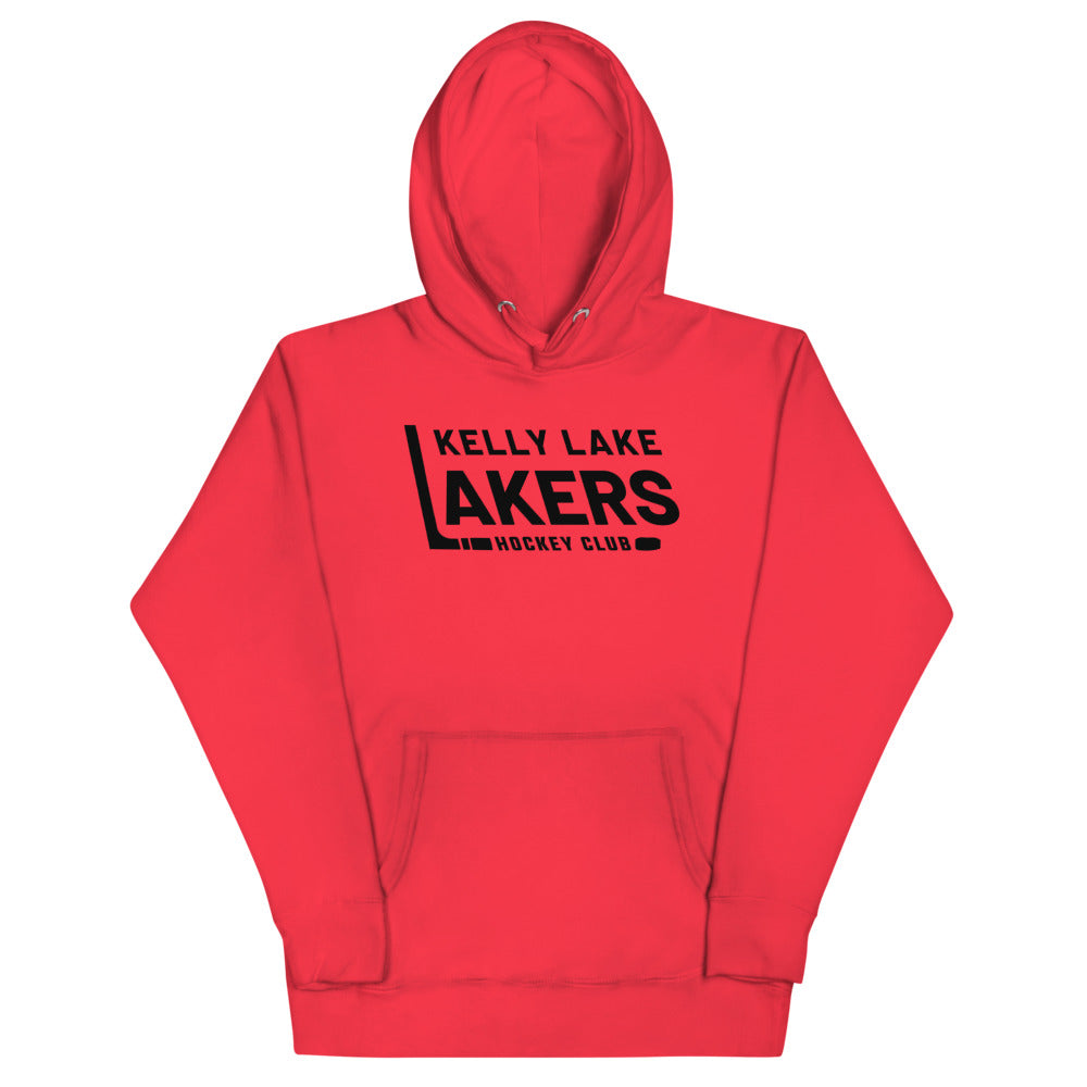 Kelly Lake Lakers Hoodie (Premium) with the black block wordmark with a hockey stick L on the front, view 3