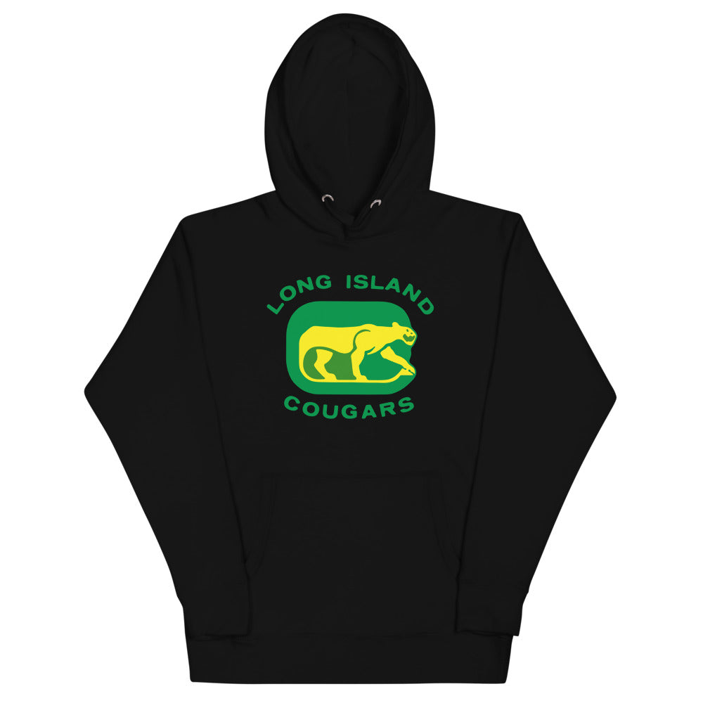 Long Island Cougars Hoodie (Premium) with the yellow cougar on a green rounded square on the front, view 4