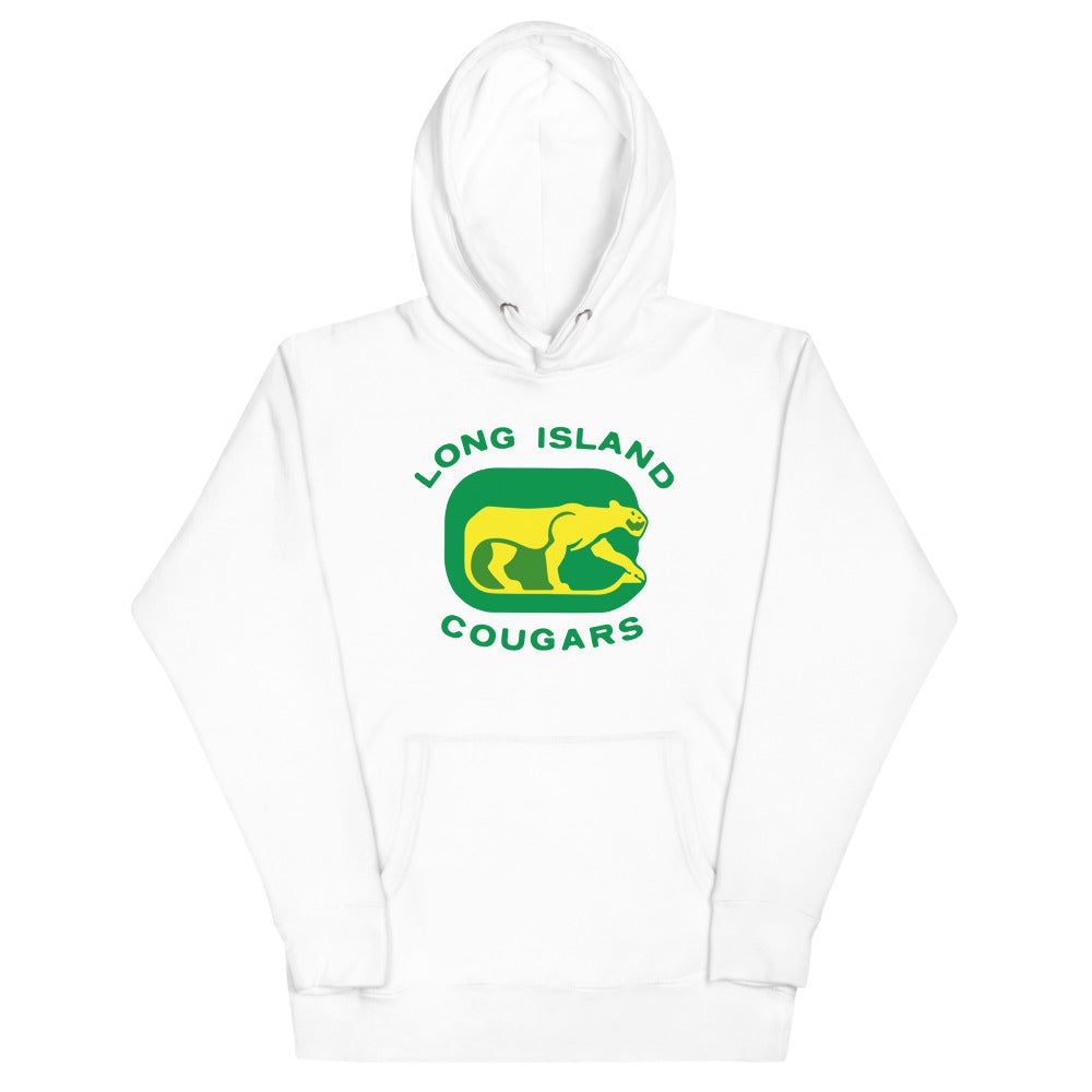 Long Island Cougars Hoodie (Premium) with the yellow cougar on a green rounded square on the front, view 3