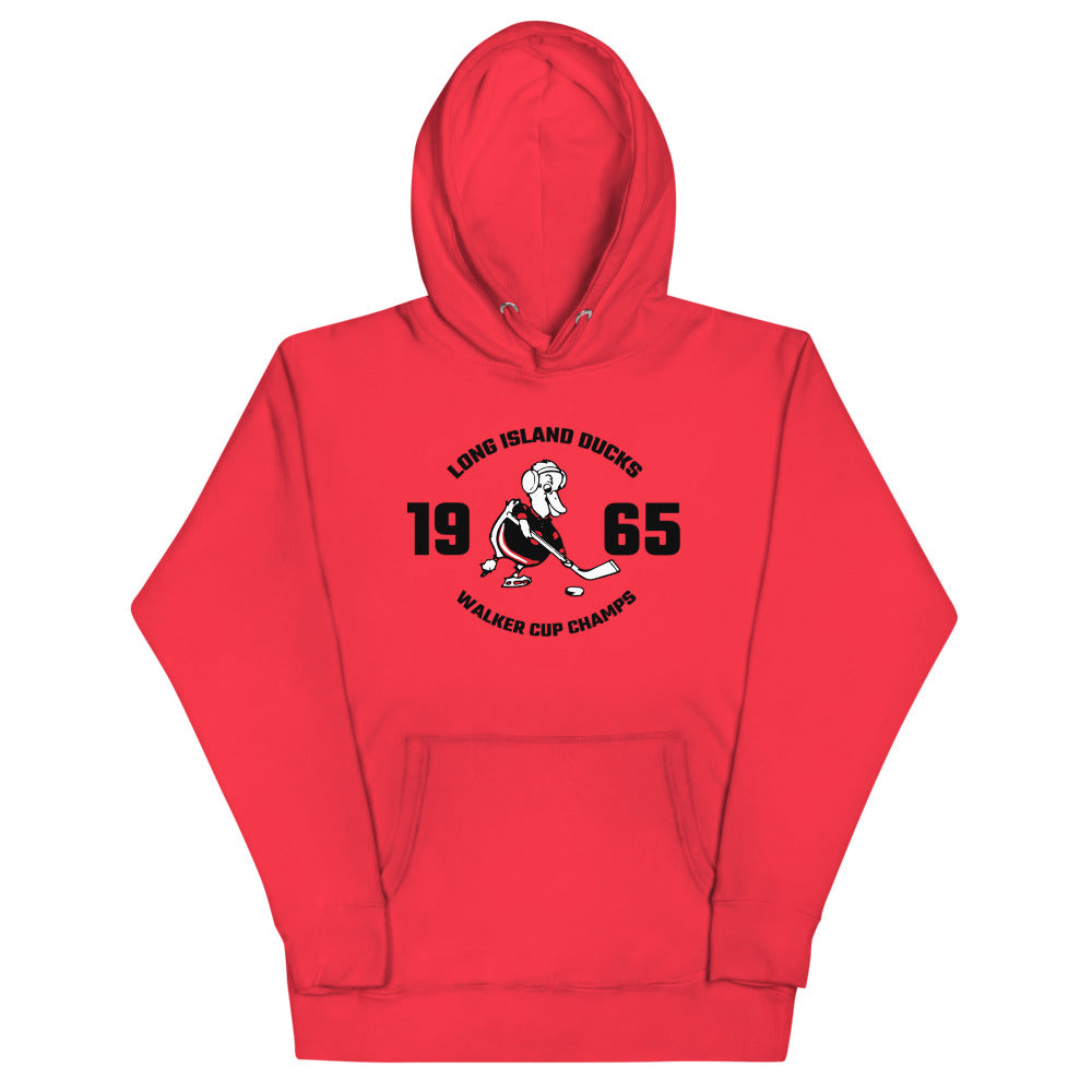 Long Island Ducks 1965 Walker Cup Champions Hoodie (Premium) with the black duck skater between the year digits on the front