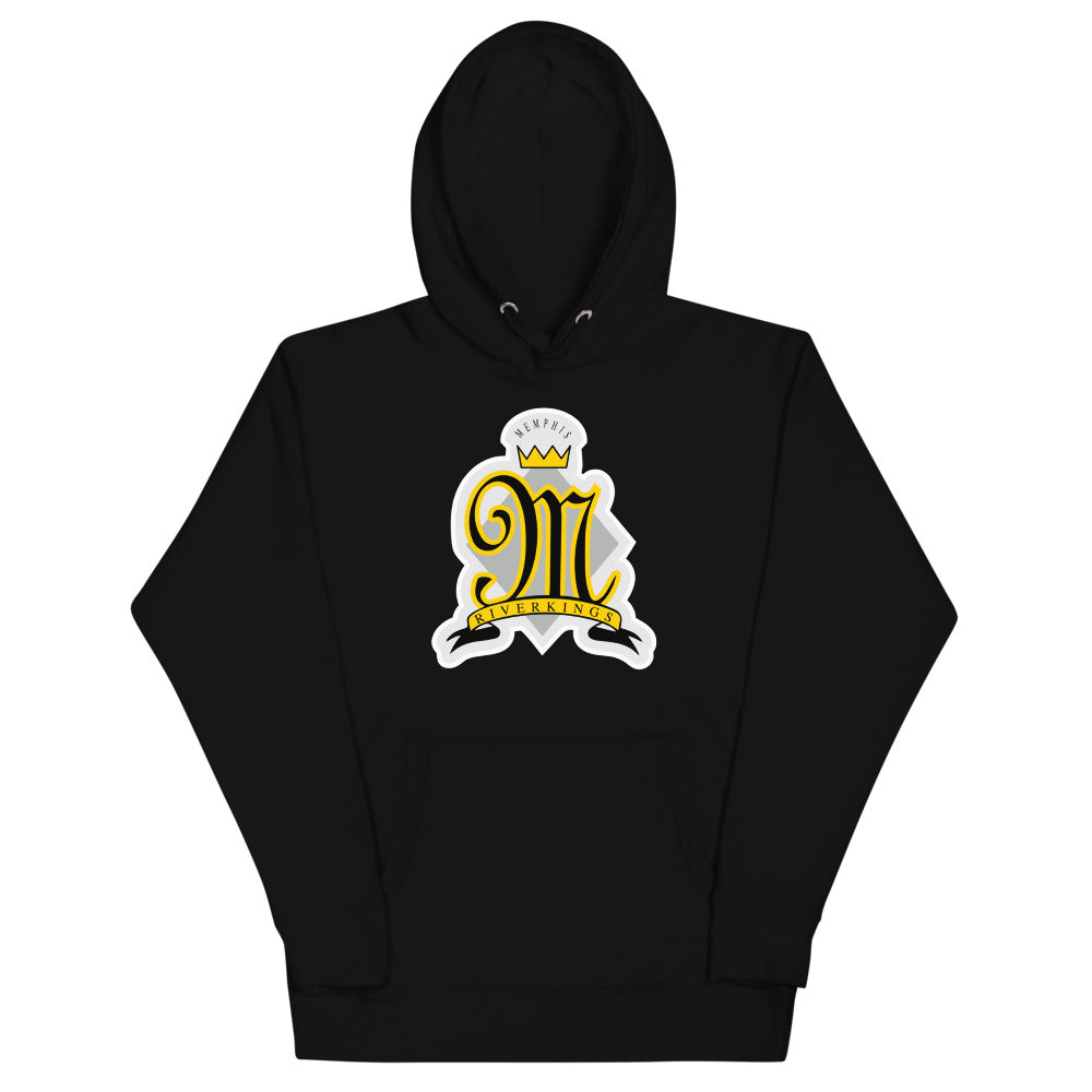 Memphis RiverKings 1990s Style Hoodie (Premium) with the gold script M with a crown in a white patch on the front