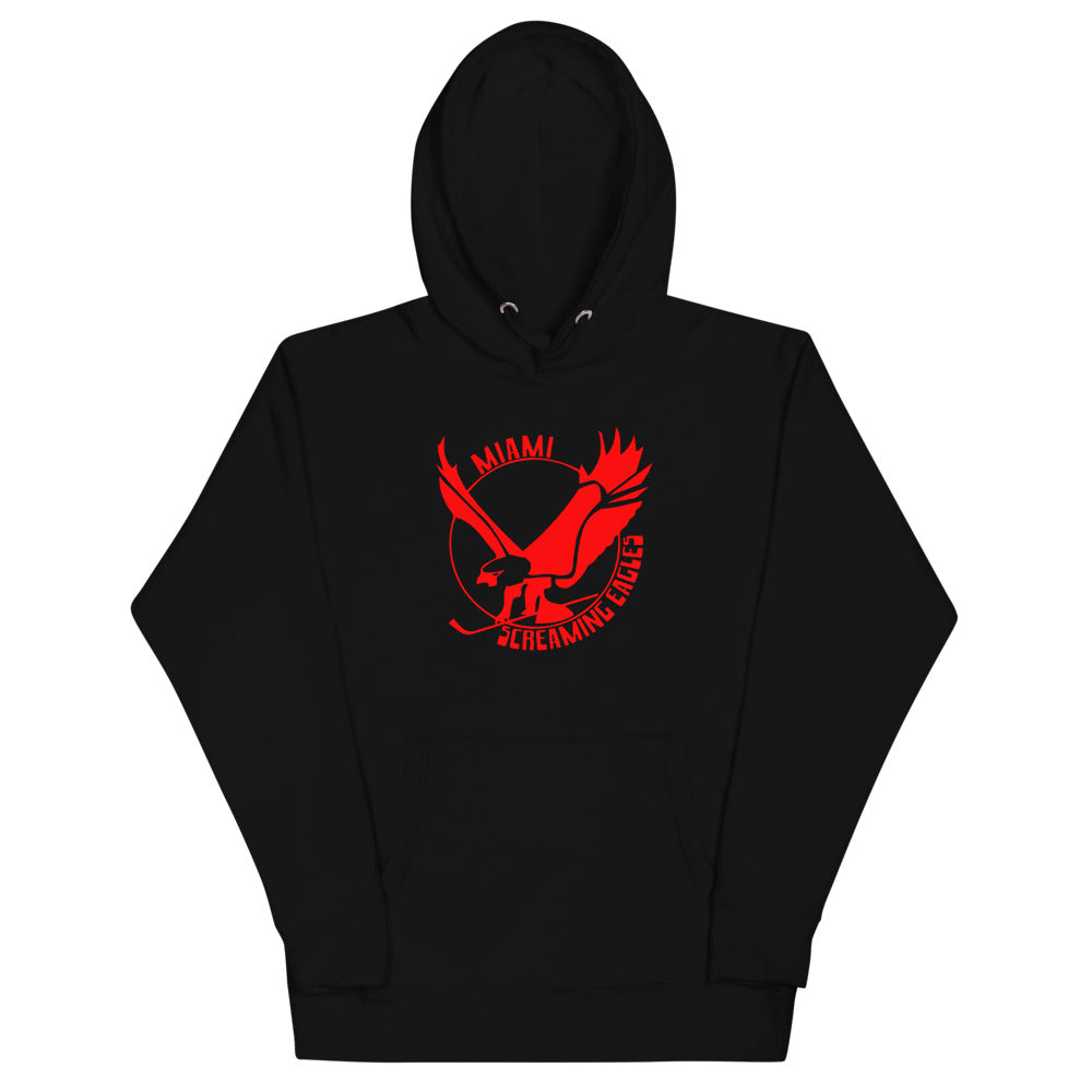 Miami Screaming Eagles Hoodie (Premium) with the red screaming eagle in flight on the front, view 5