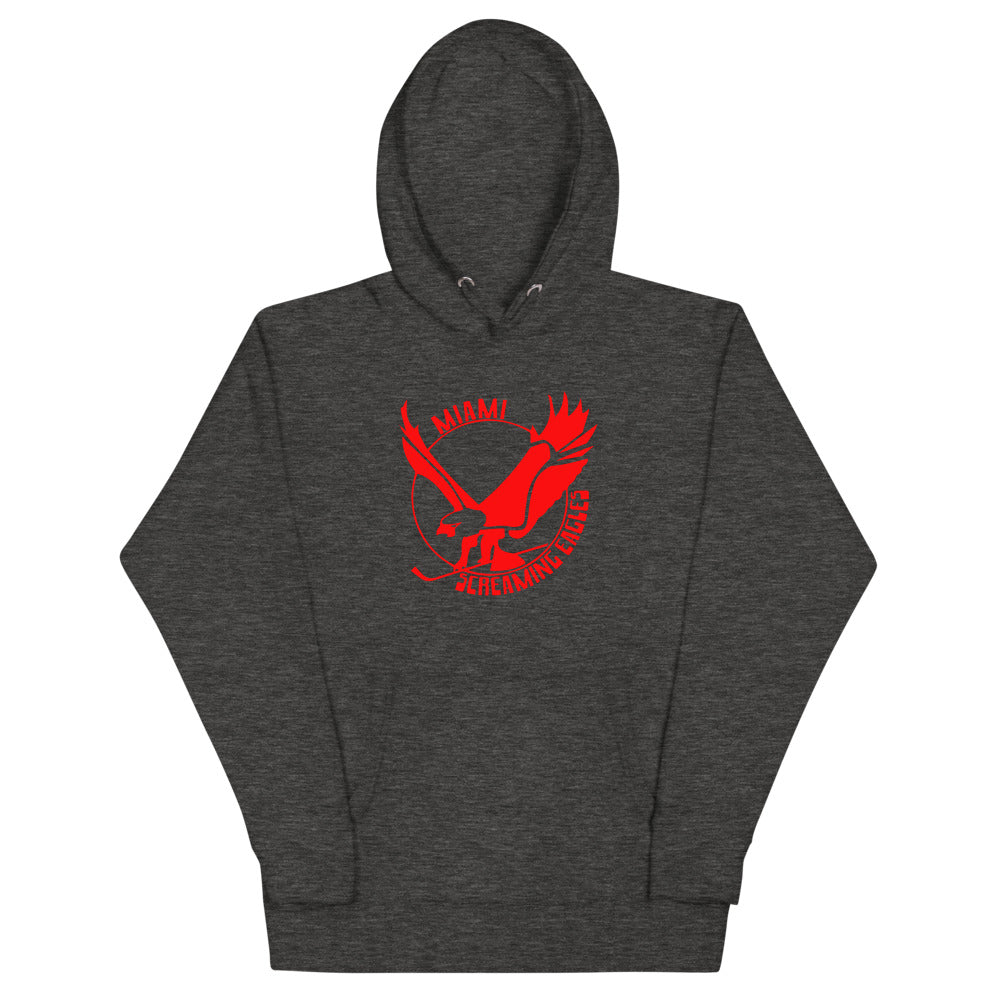 Miami Screaming Eagles Hoodie (Premium) with the red screaming eagle in flight on the front, view 2
