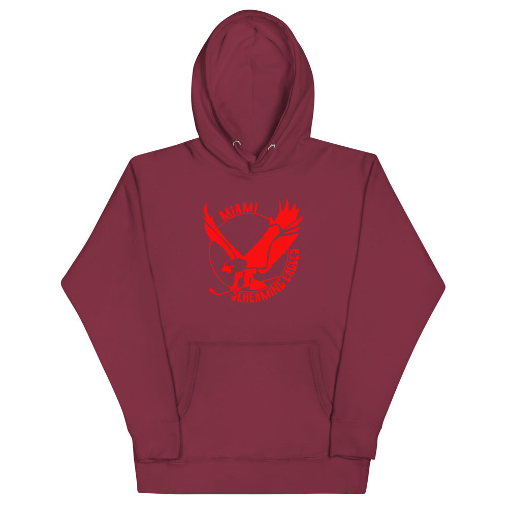 Miami Screaming Eagles Hoodie (Premium) with the red screaming eagle in flight on the front, view 4