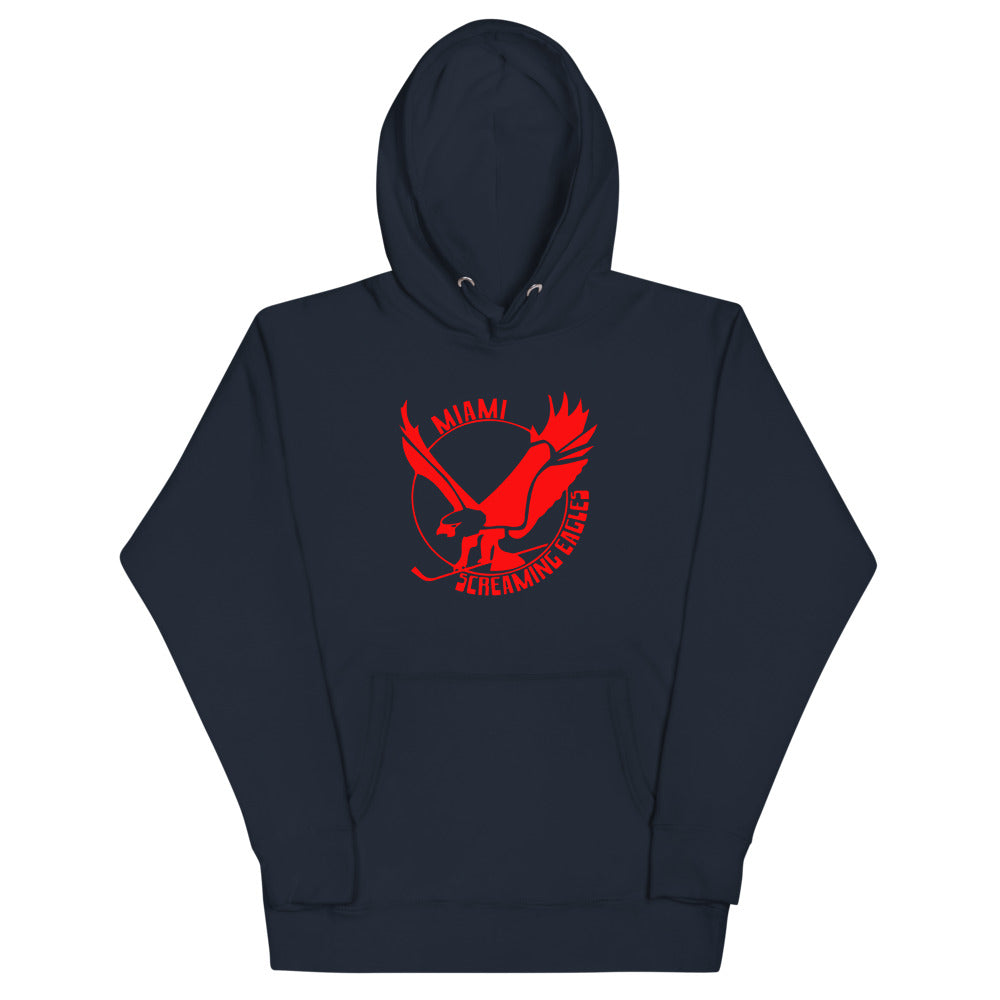 Miami Screaming Eagles Hoodie (Premium) with the red screaming eagle in flight on the front, view 6