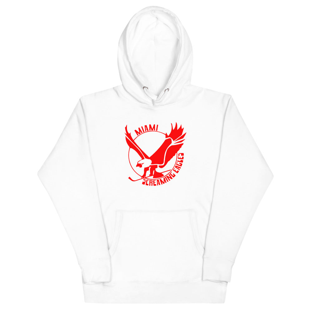 Miami Screaming Eagles Hoodie (Premium) with the red screaming eagle in flight on the front, view 3