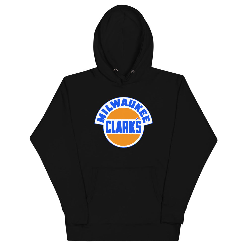 Milwaukee Clarks Hoodie (Premium) with the orange ball with blue arched lettering on the front, view 5