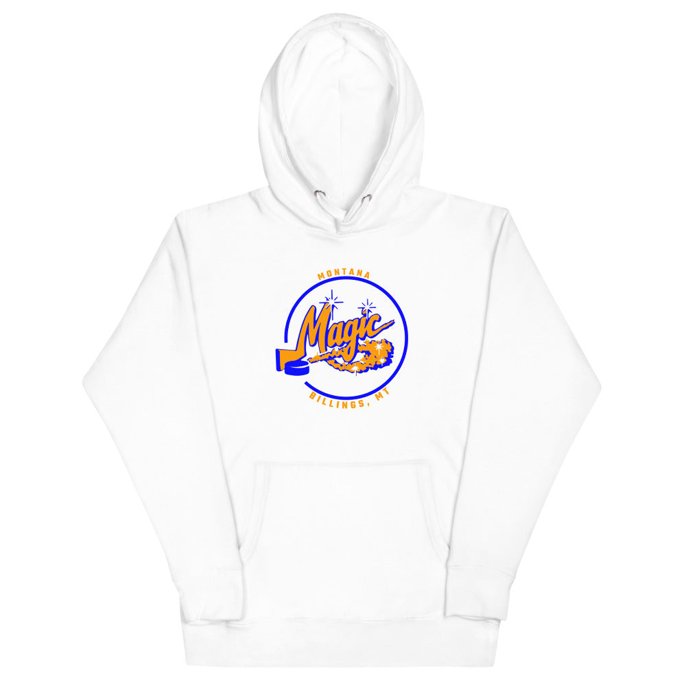 Montana Magic Hoodie (Premium) with the blue ring logo with orange Magic script on the front