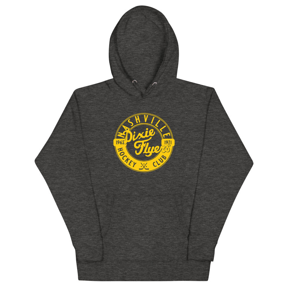 Nashville Dixie Flyers Circular Dated Hoodie (Premium) with the round gold logo with script lettering on the front, view 6