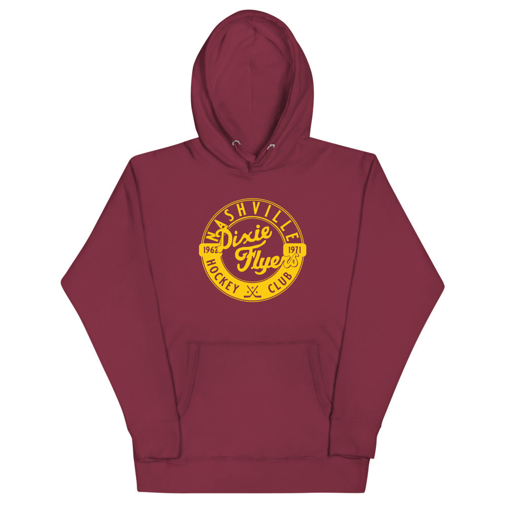 Nashville Dixie Flyers Circular Dated Hoodie (Premium) with the round gold logo with script lettering on the front, view 5
