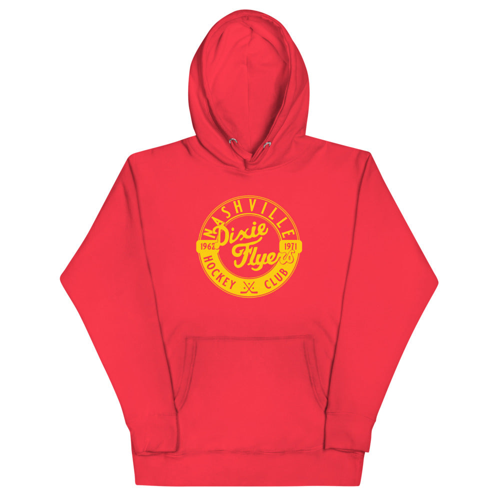 Nashville Dixie Flyers Circular Dated Hoodie (Premium) with the round gold logo with script lettering on the front, view 4