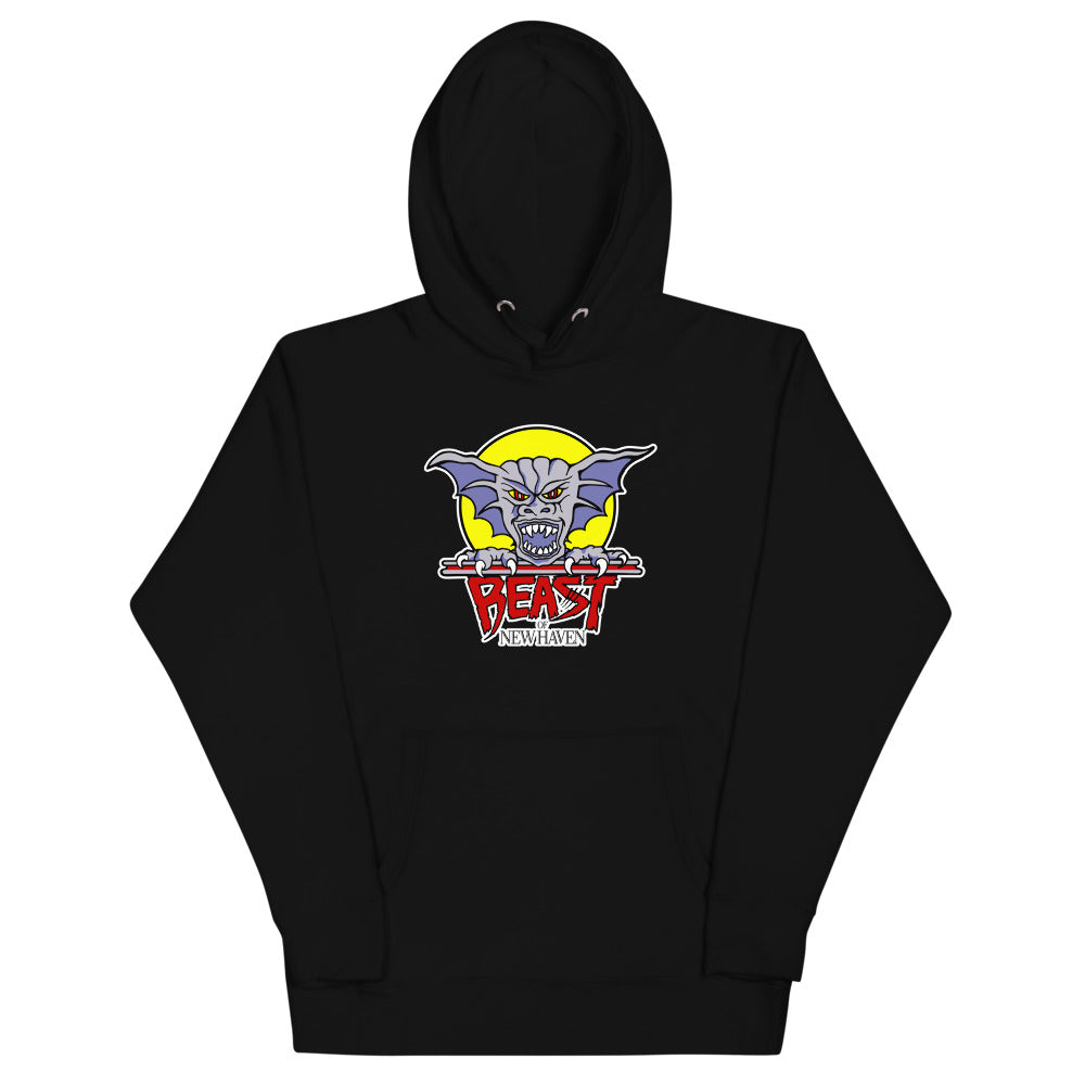 New Haven Beast Hoodie (Premium) with the purple gargoyle over a red wordmark on the front, view 2