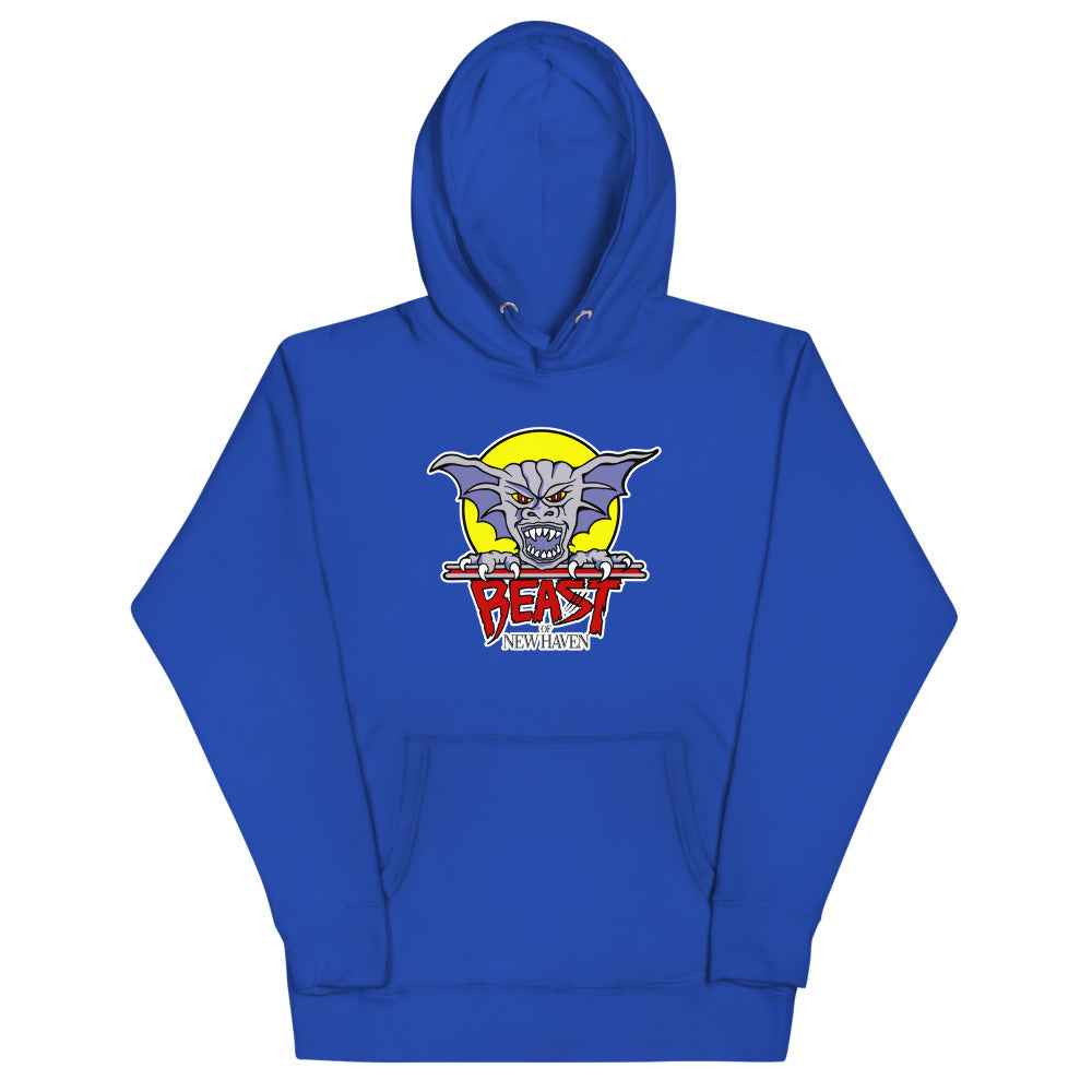 New Haven Beast Hoodie (Premium) with the purple gargoyle over a red wordmark on the front, view 5