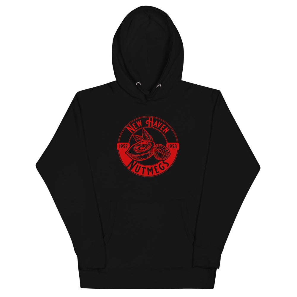 New Haven Nutmegs Hoodie (Premium) with the round red logo with a player and crossed sticks on the front, view 5