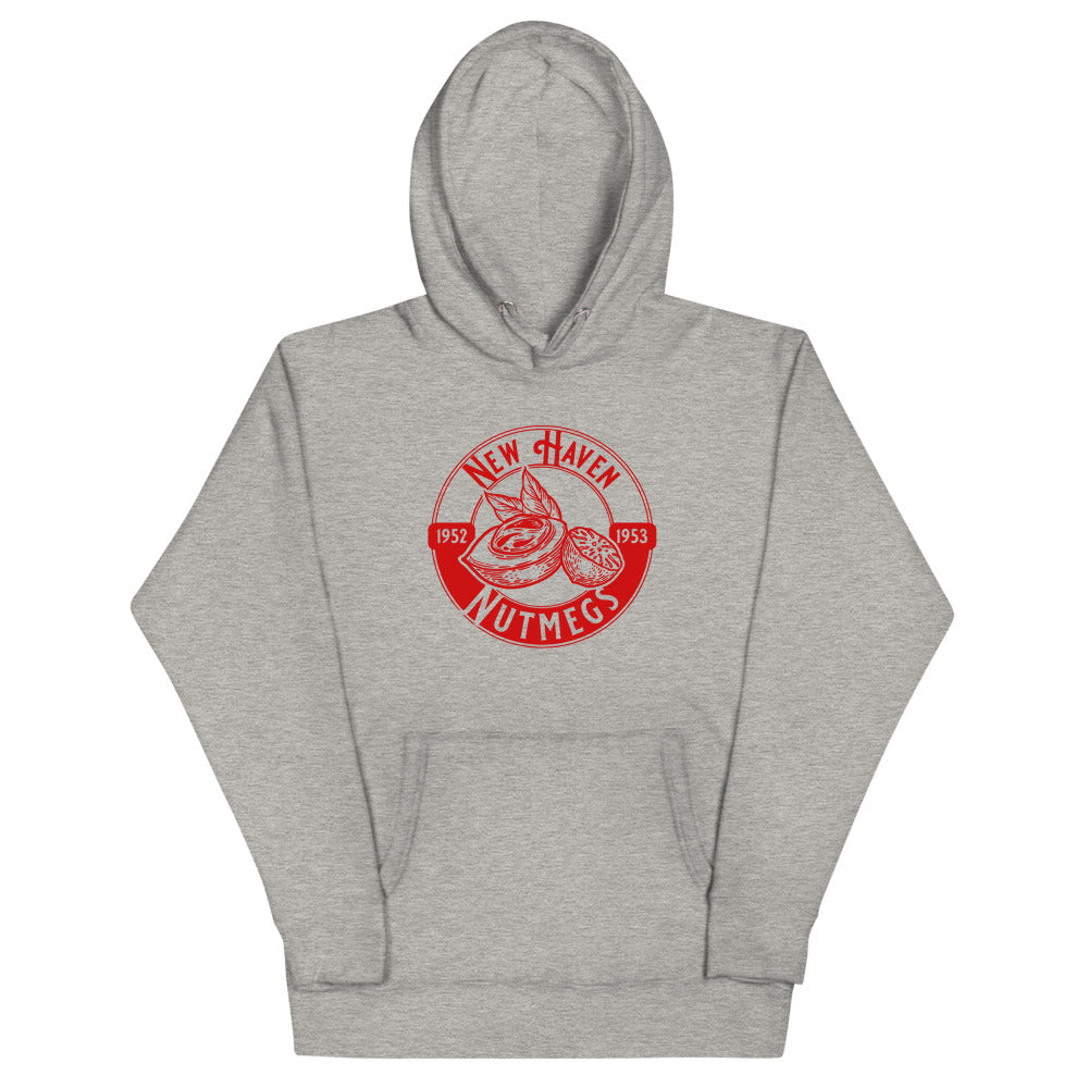 New Haven Nutmegs Hoodie (Premium) with the round red logo with a player and crossed sticks on the front, view 2