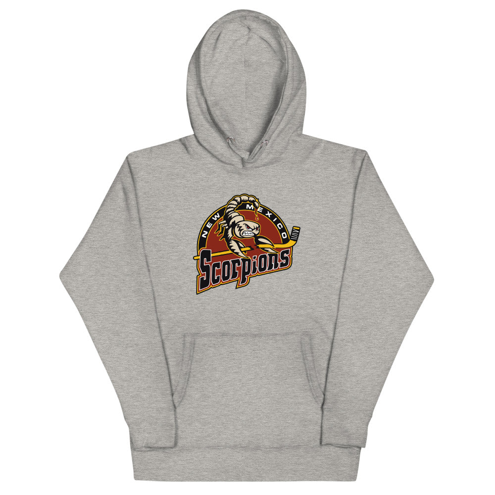 New Mexico Scorpions 2000s Hoodie (Premium) with the headdress round logo over brown script on the front