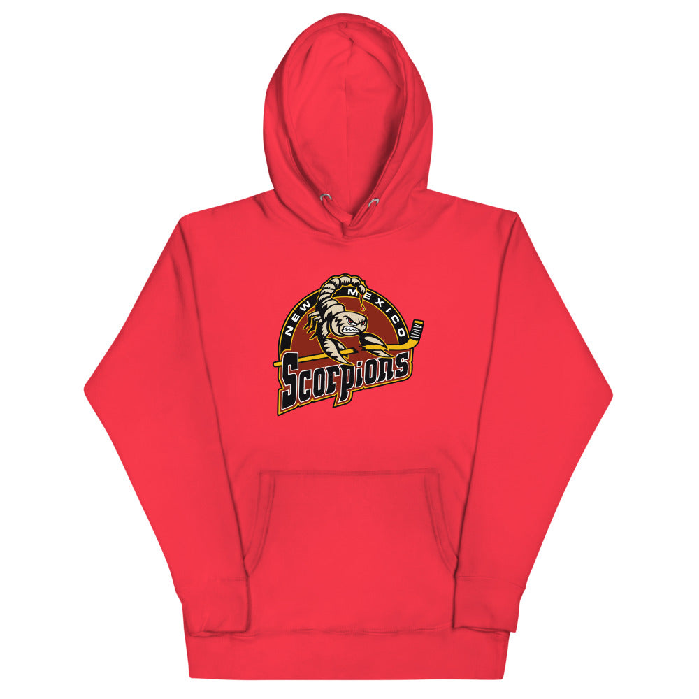 New Mexico Scorpions 2000s Hoodie (Premium) with the headdress round logo over brown script on the front, view 2
