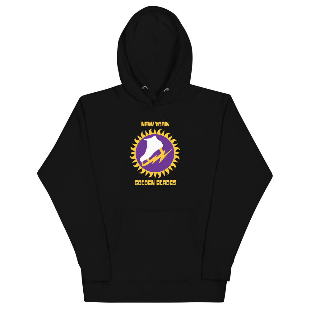 New York Golden Blades Hoodie (Premium) with the purple skate in a golden sunburst on the front