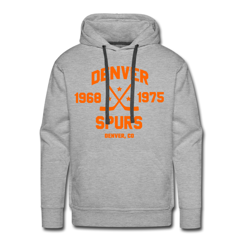 CLEARANCE Denver Spurs Dated Hoodie (Premium) in heather grey with the orange crossed sticks with 1968 and 1975 on the front