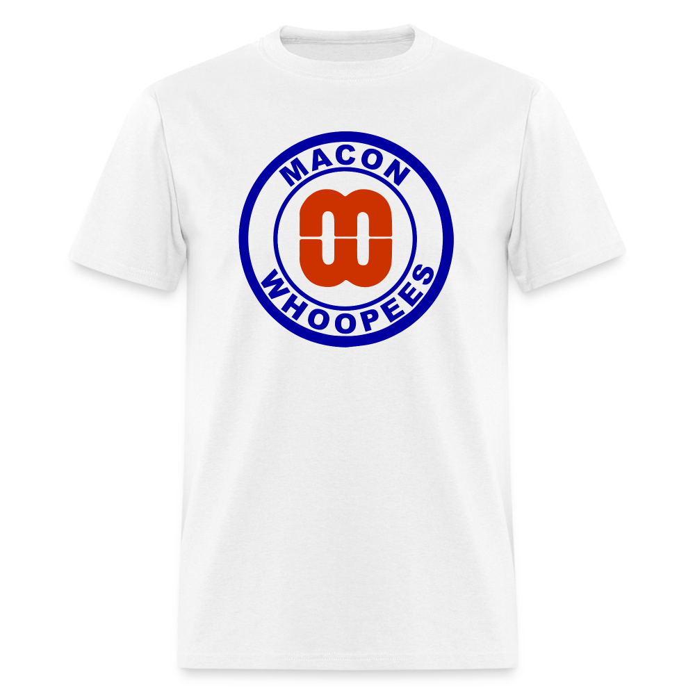 CLEARANCE Macon Whoopees Logo T-Shirt in white with the round blue logo with a red W monogram on the front