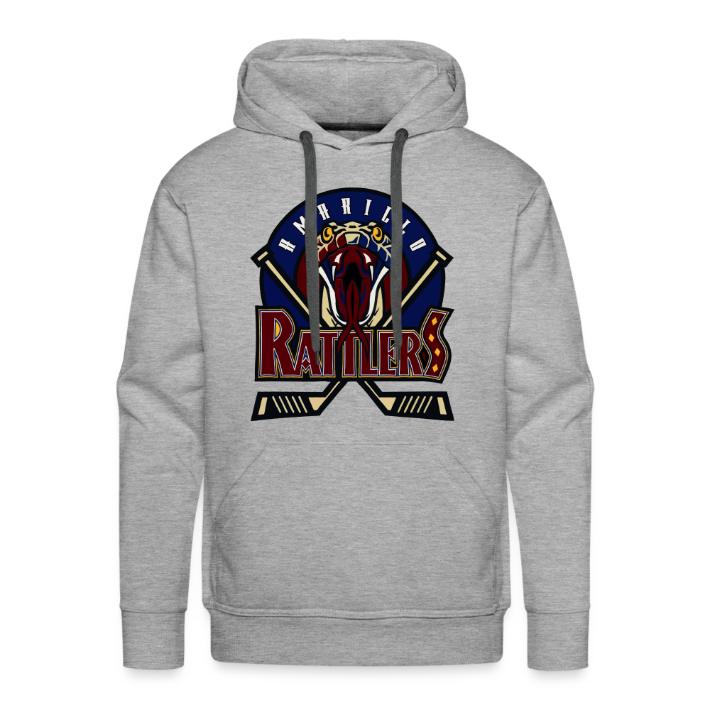 CLEARANCE Amarillo Rattlers Hoodie (Premium) in heather grey with the rattlesnake in a navy circle over red lettering on the front