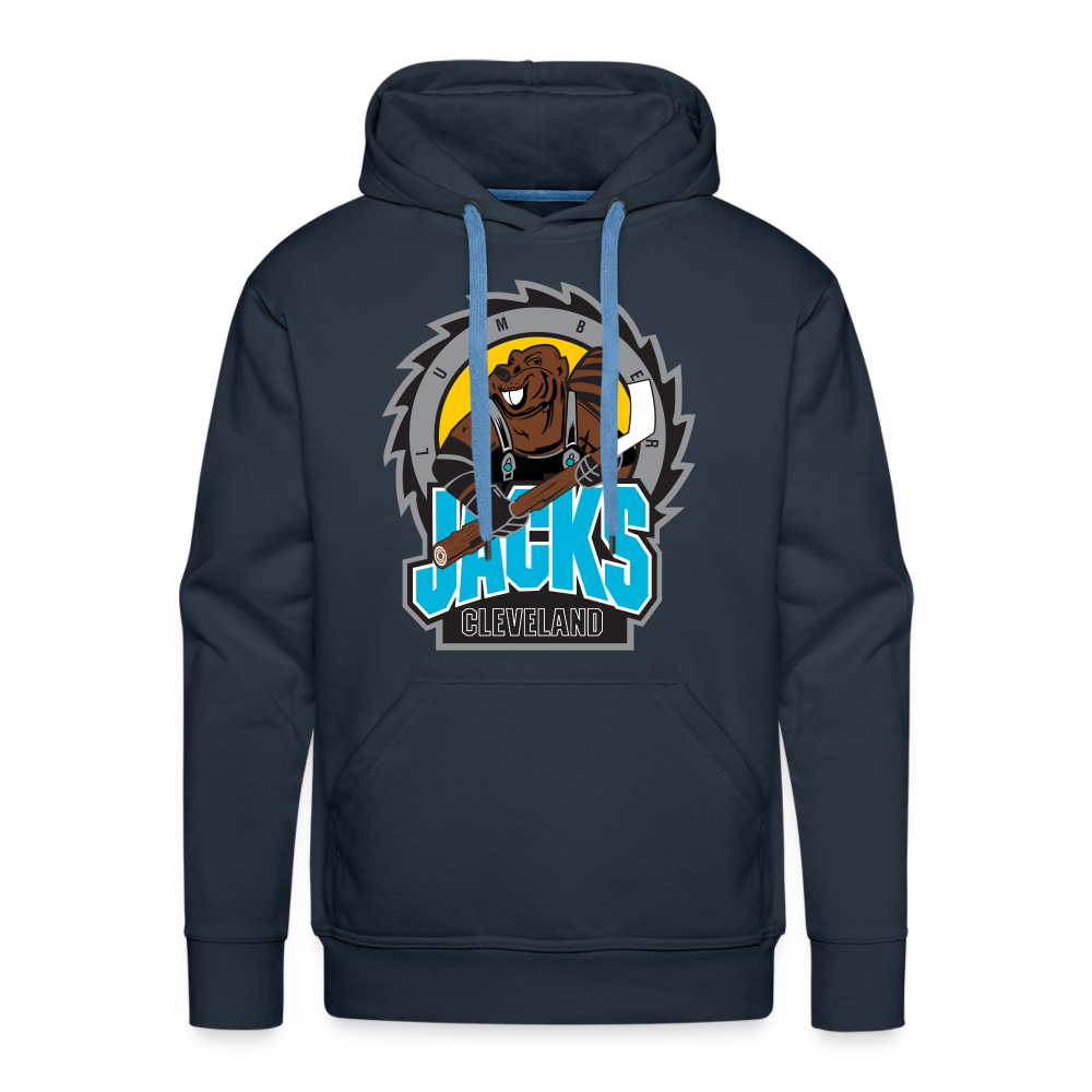 CLEARANCE Cleveland Lumberjacks Hoodie (Premium) Late 90s in navy with the bison in a saw blade over teal lettering on the front