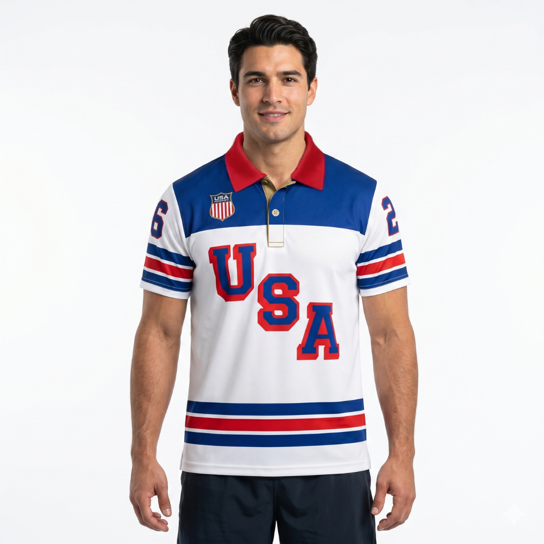 USA Hockey Officially Licensed 2026 Jersey Replica White Polo Shirt