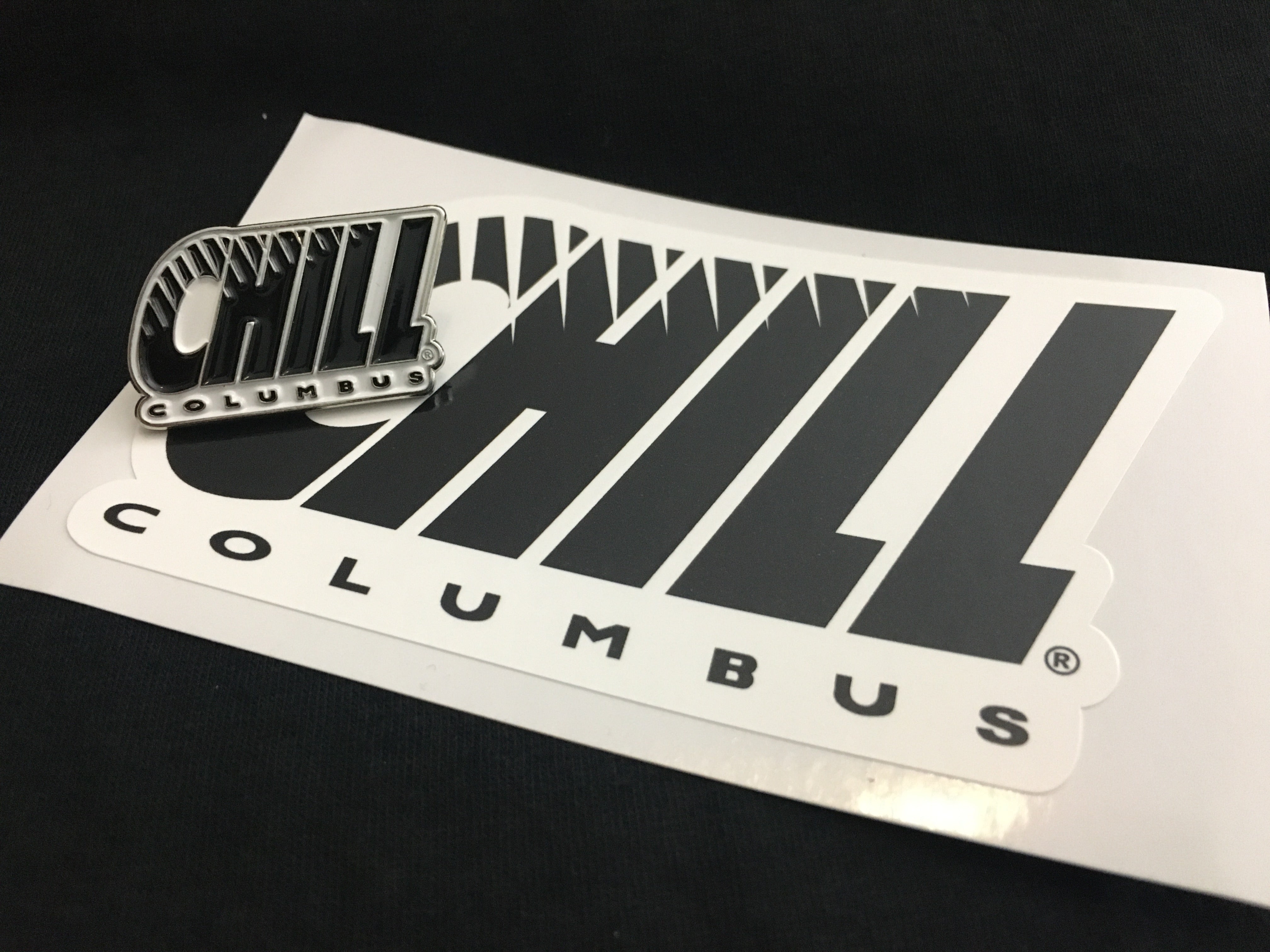 CLEARANCE Columbus Chill Sticker and Lapel Pin Set