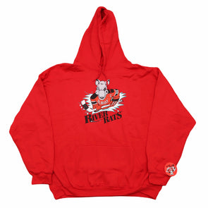 Albany River Rats® Hoodie in bright red with vintage hockey rat mascot and bold team logo on front pocket hooded sweatshirt