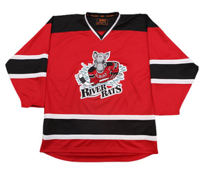 Albany River Rats® 1990s Red Jersey (BLANK) with vintage hockey mascot and black and white stripe detailing