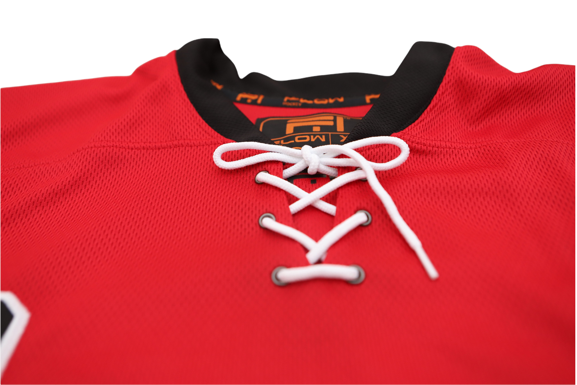 Long Island Ducks 1965-66 Jersey (BLANK - PRE-ORDER) in red with lace-up collar and vintage hockey style design