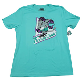 Kentucky Thoroughblades™ T-Shirt (Premium Lightweight) in teal with vintage hockey logo and aggressive mascot graphic on front