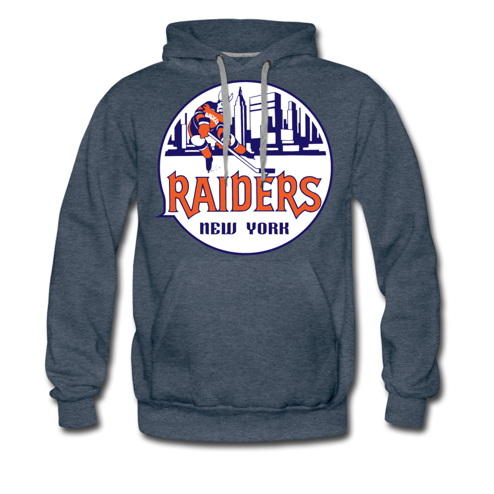 New York Raiders Logo Premium Hoodie (Single Sided Printing) - heather denim