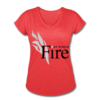 Fort Worth Fire Red Women's V-Neck (Tri-Blend) - heather red