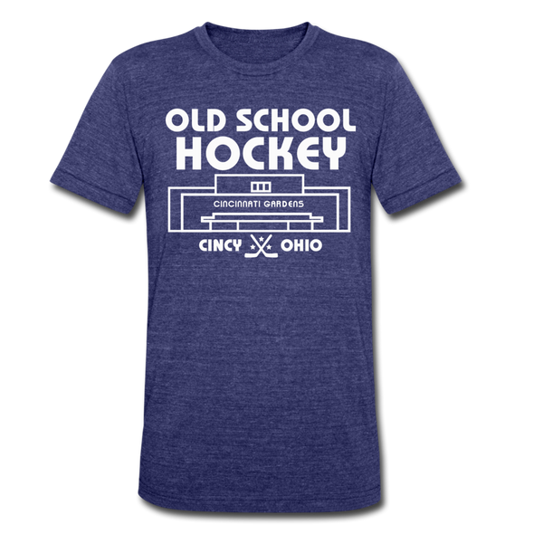 Cincinnati Gardens Old School Hockey T-Shirt (Tri-Blend Super Light) - heather indigo