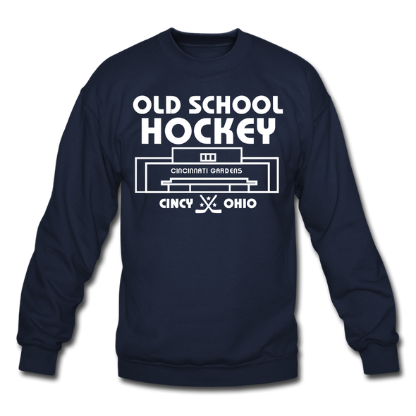 Cincinnati Gardens Old School Hockey Crewneck Sweatshirt - navy